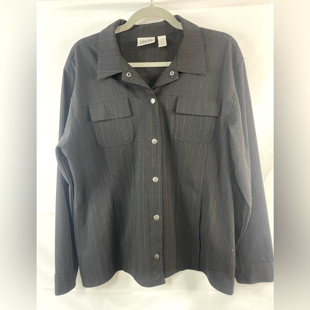 Vintage Chicos blazer type jacket. Medium weight with a cute stripe.